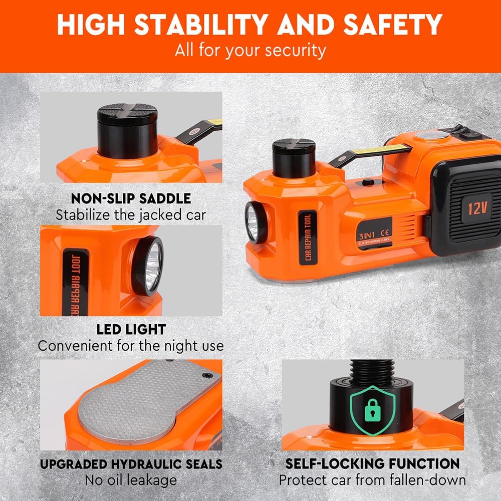 HORUSDY 5 Ton Hydraulic Car Jack Kit with 12V Electric Impact Wrench Tire DEMO