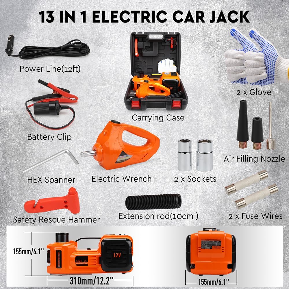 HORUSDY 5 Ton Hydraulic Car Jack Kit with 12V Electric Impact Wrench Tire DEMO