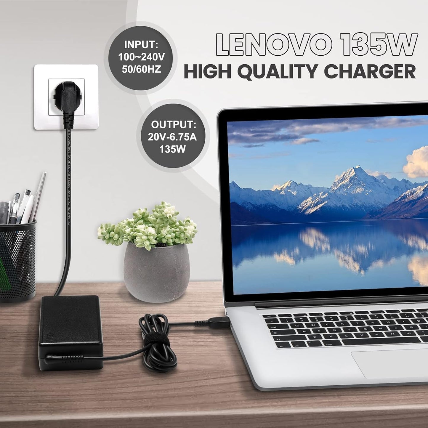 GTGUGR 135W Laptop Charger for Lenovo Yoga 720-15IKB IdeaPad Y40-70 Y50-70 DEMO