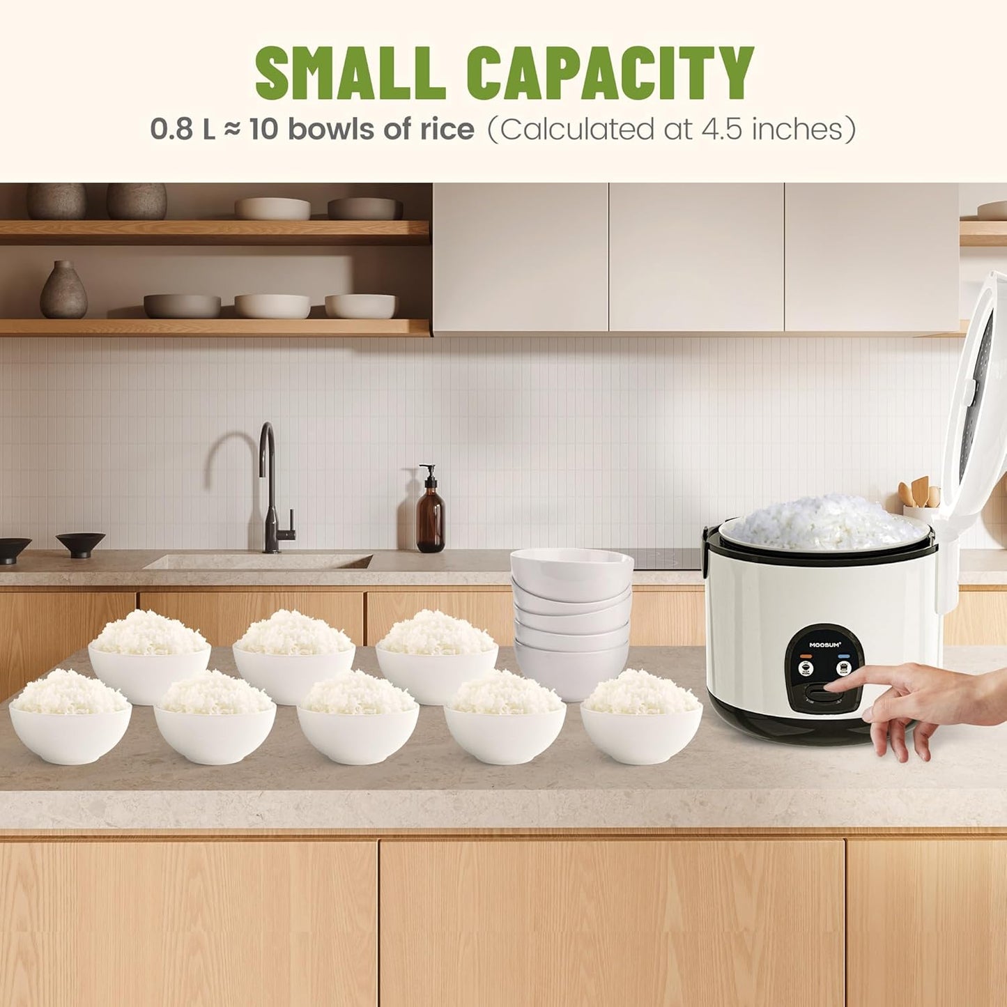 Moosum Rice Cooker with One Touch and Food Steamer 0.8L 5 Cup Capacity NEW