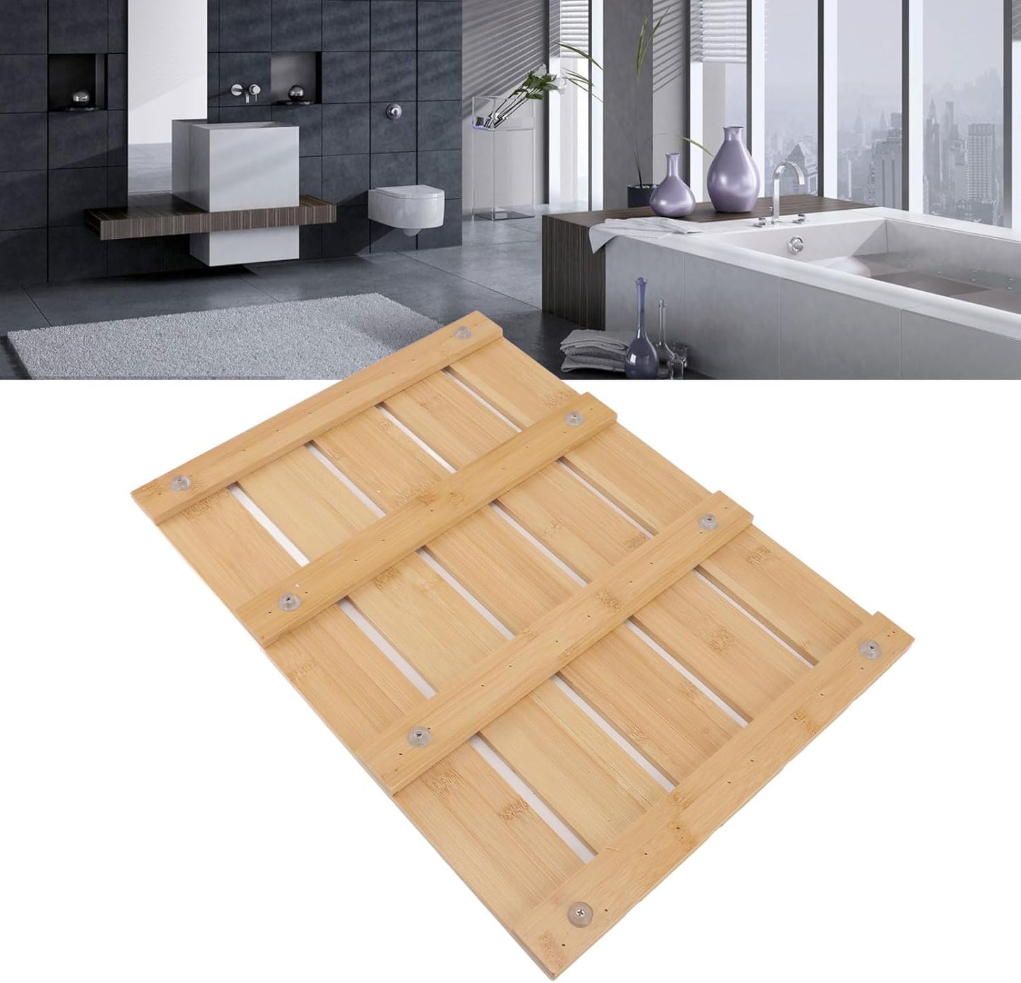 Eco-Friendly Bamboo Bath Mat - Non-Slip Wooden Floor Rug for Shower & Spa, DEMO