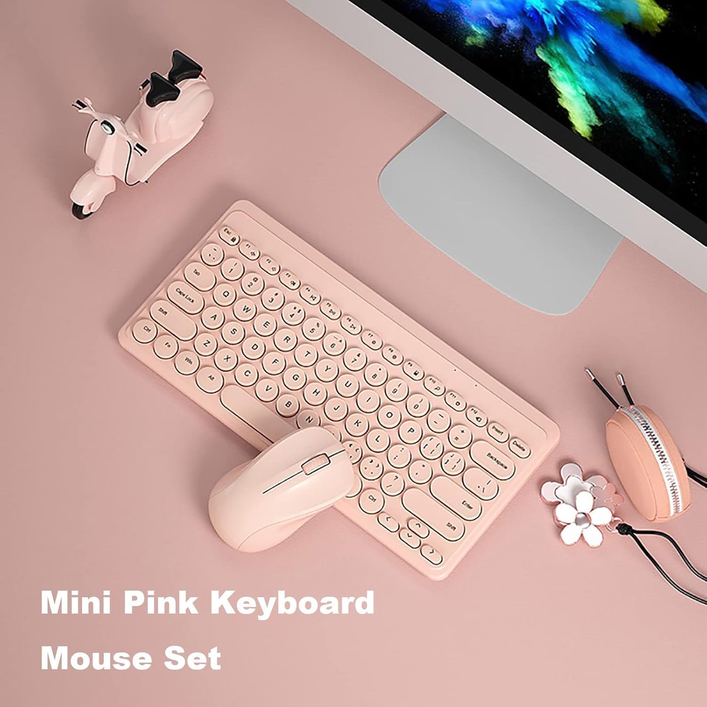 JieruiDeng 79-Key Retro Mini Cute Pink Computer Keyboard for Home Office DEMO