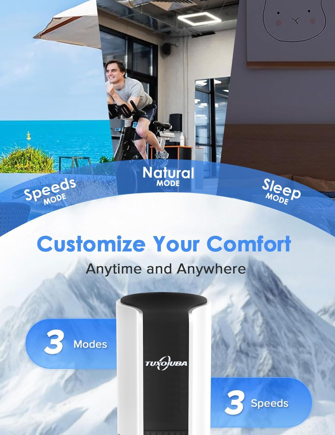 TUXOIUBA 90° Oscillating Tower Fan with Remote Control for Quiet Cooling DEMO