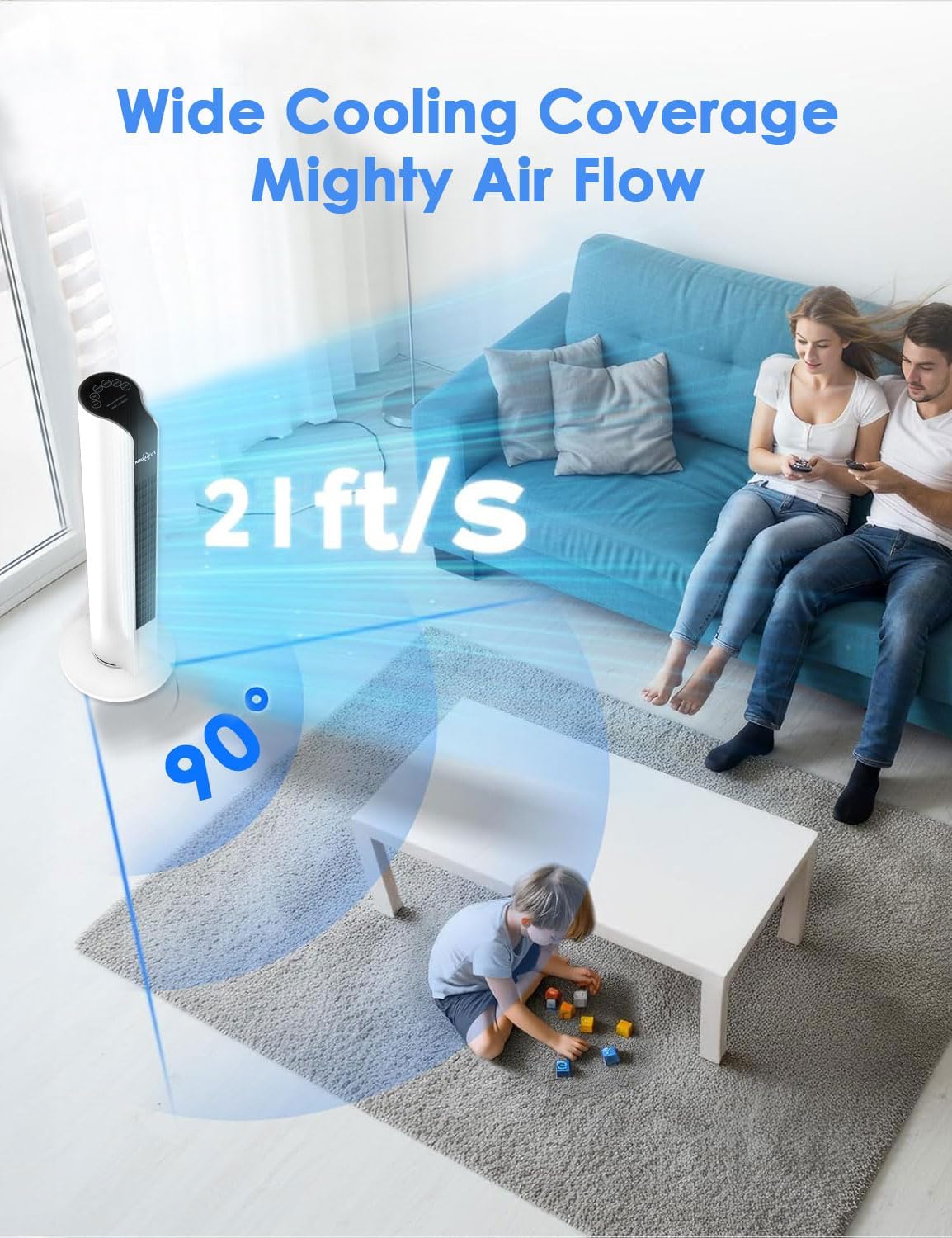 TUXOIUBA 90° Oscillating Tower Fan with Remote Control for Quiet Cooling DEMO