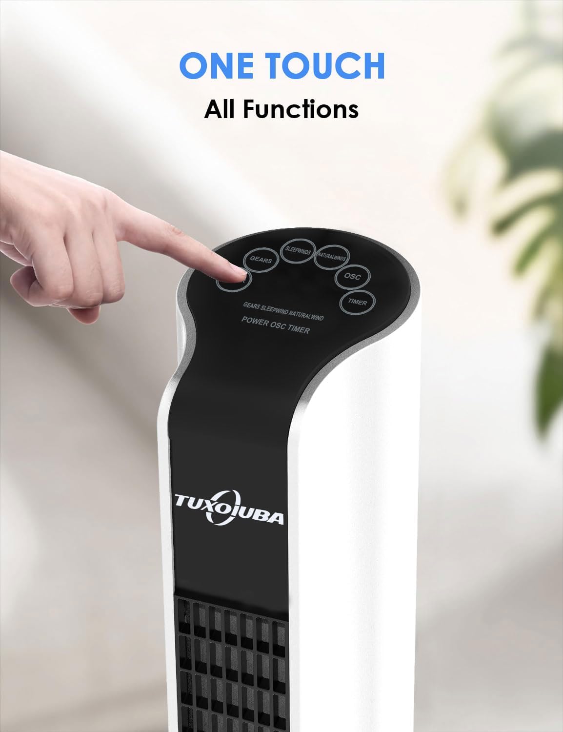 TUXOIUBA 90° Oscillating Tower Fan with Remote Control for Quiet Cooling DEMO