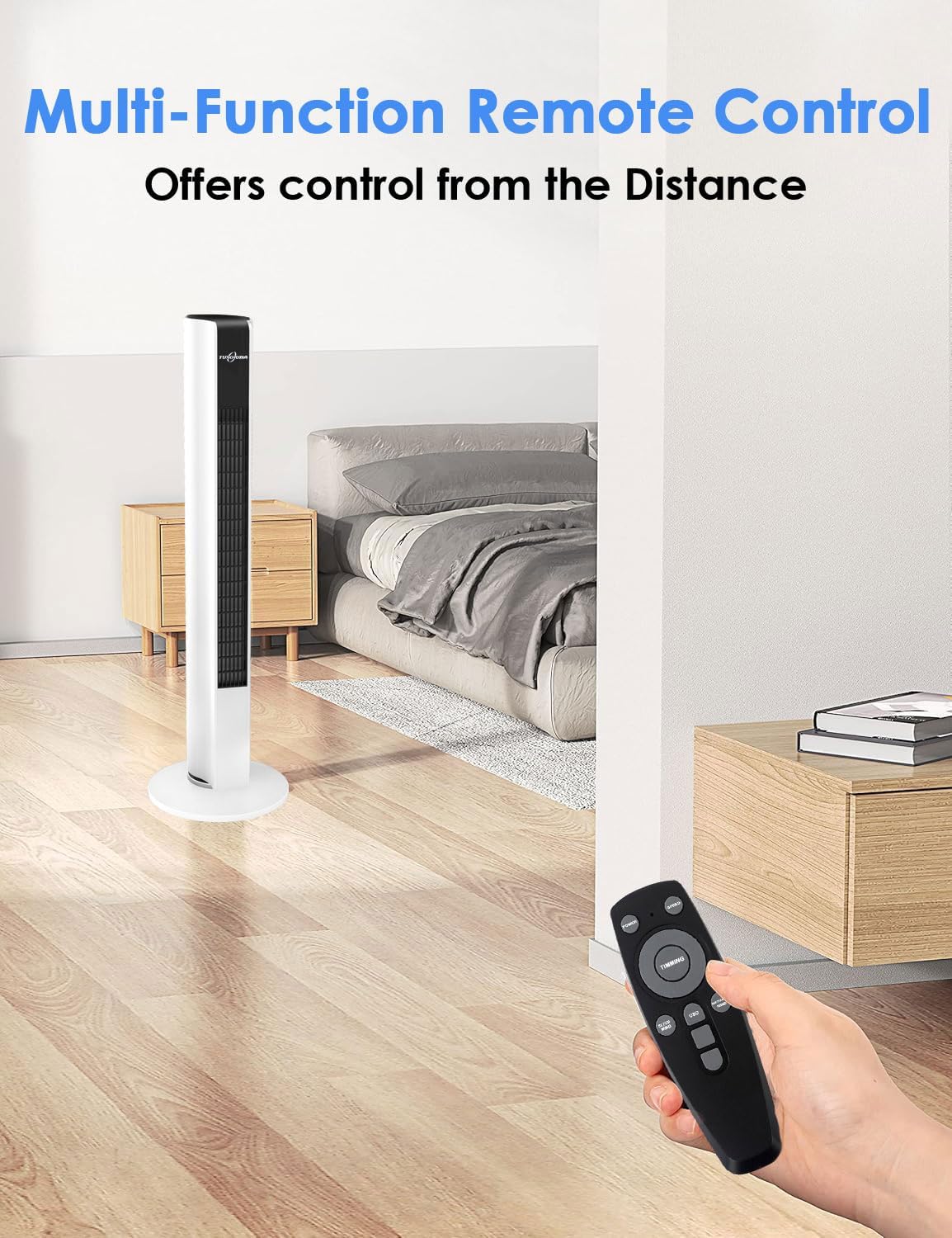 TUXOIUBA 90° Oscillating Tower Fan with Remote Control for Quiet Cooling DEMO