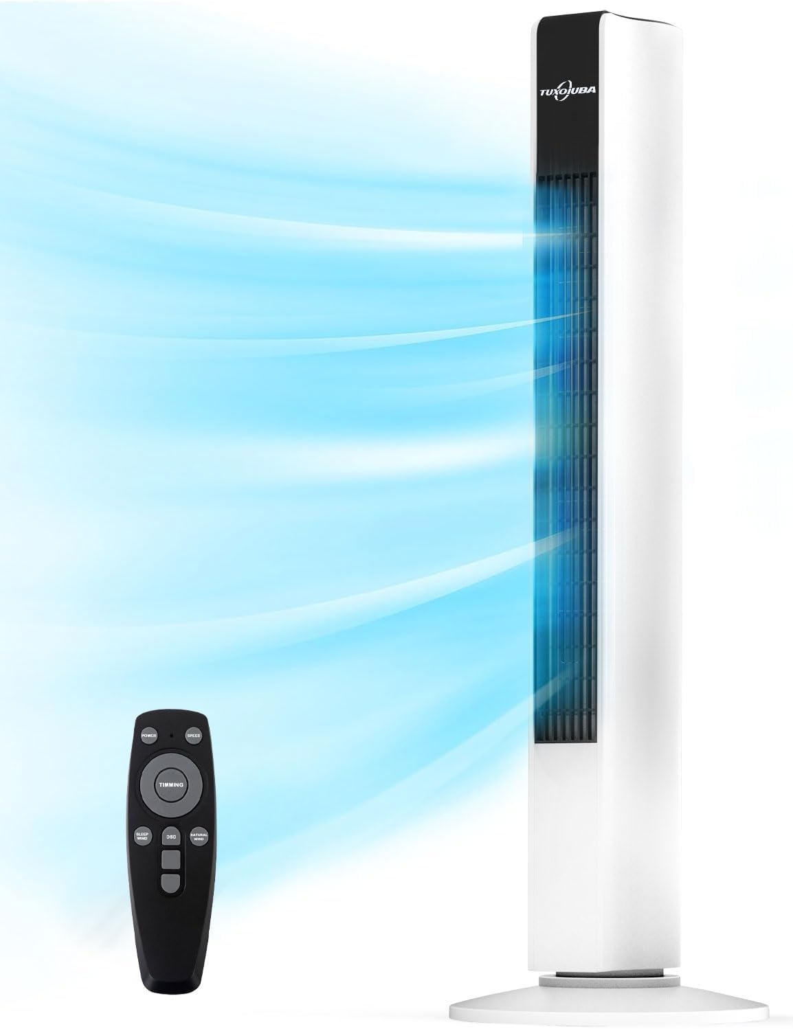 TUXOIUBA 90° Oscillating Tower Fan with Remote Control for Quiet Cooling DEMO