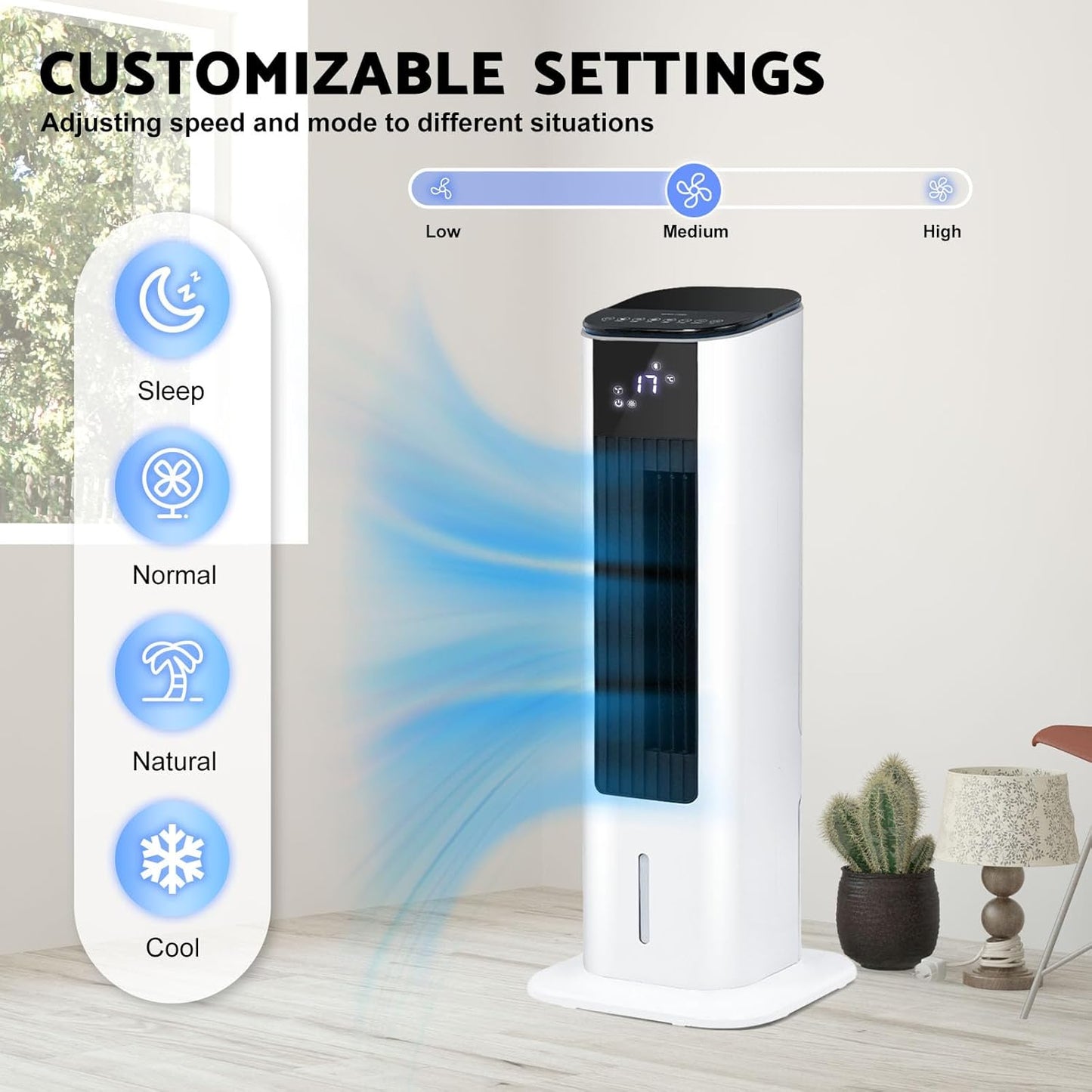ADVWIN 4-in-1 Portable Oscillating Heater Cooler Fan, 2200W, White, Heating DEMO