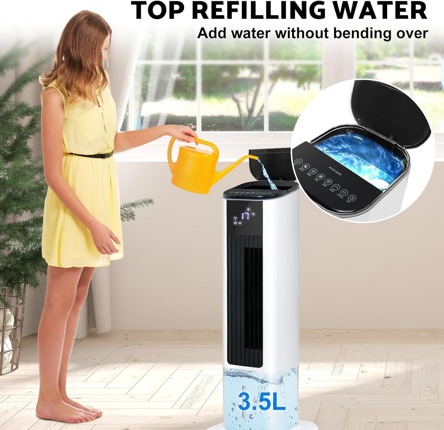 ADVWIN 4-in-1 Portable Oscillating Heater Cooler Fan, 2200W, White, Heating DEMO