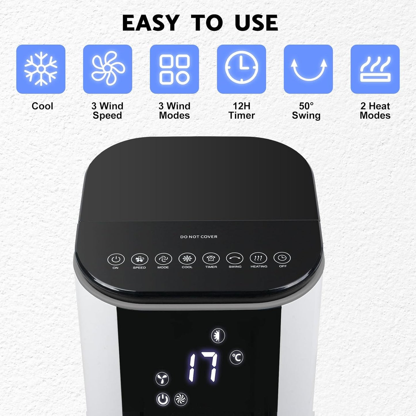 ADVWIN 4-in-1 Portable Oscillating Heater Cooler Fan, 2200W, White, Heating DEMO