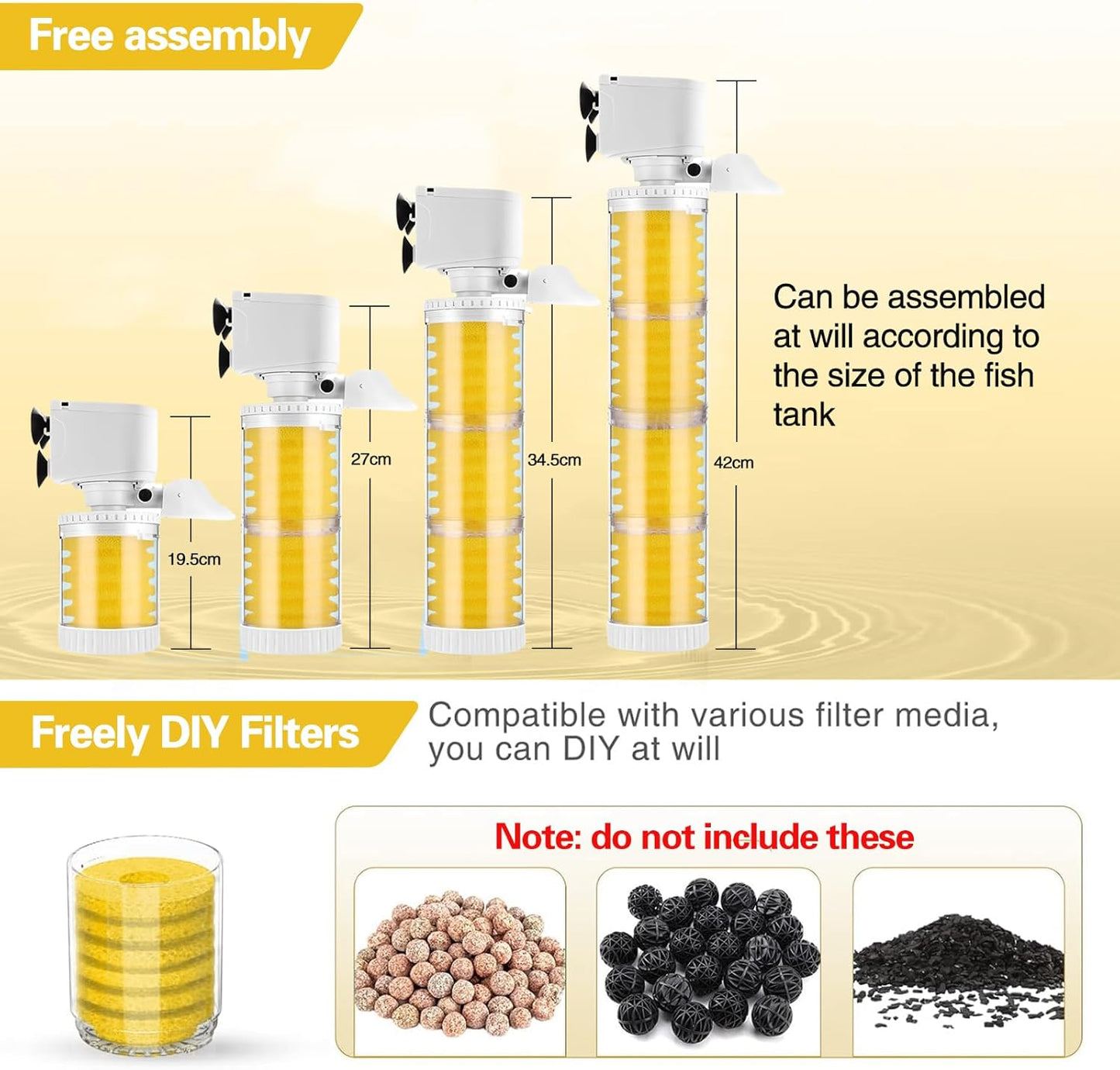XIULIUU 35W Filters Submersible Aquarium Filter with Biochemical Sponge DEMO