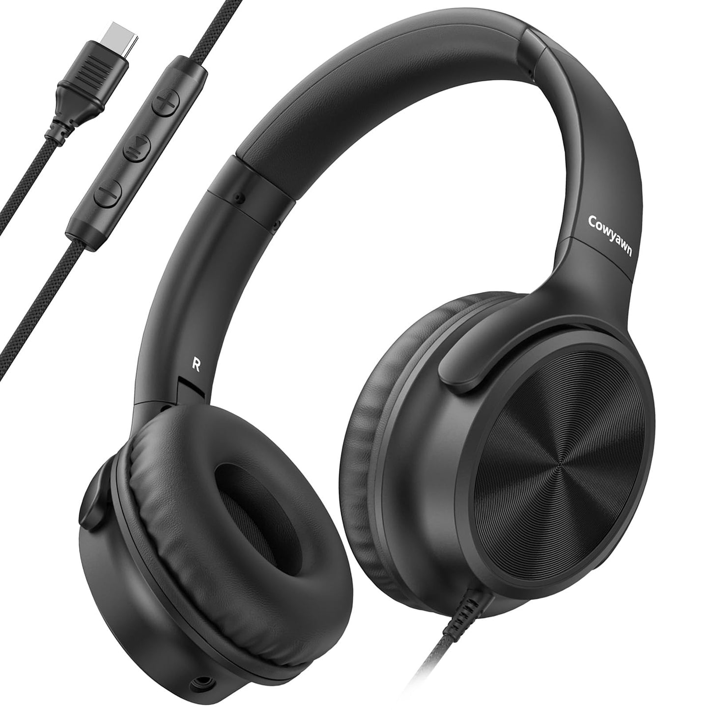 Cowyawn Wired Over-Ear Headphones with Microphone Volume Control Black DEMO