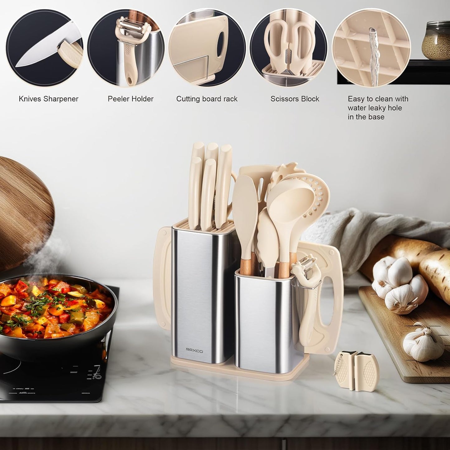 RAXCO 18-Piece Kitchen Knife Set with Silicone Spatula Cooking Utensils NEW