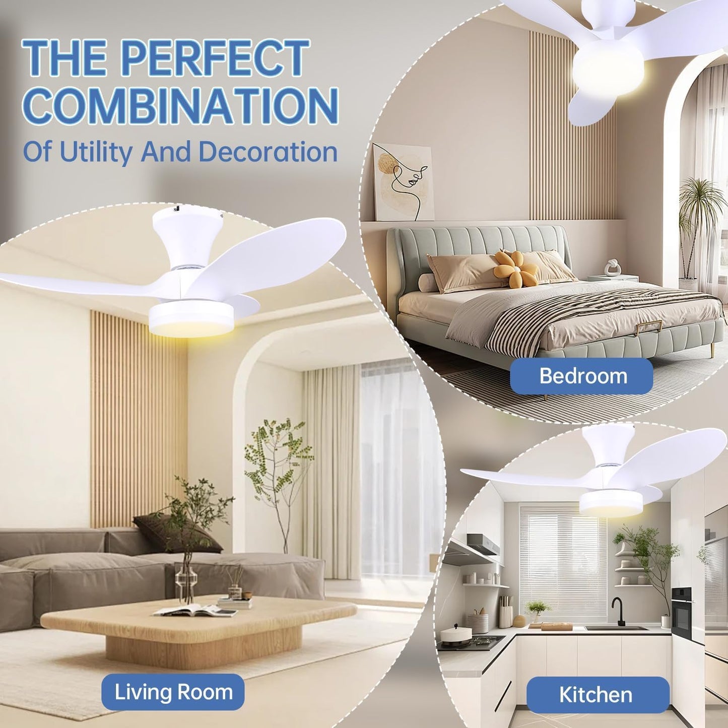 Ruhaieba 32-Inch Low Profile Ceiling Fan with Light and Remote Control DEMO