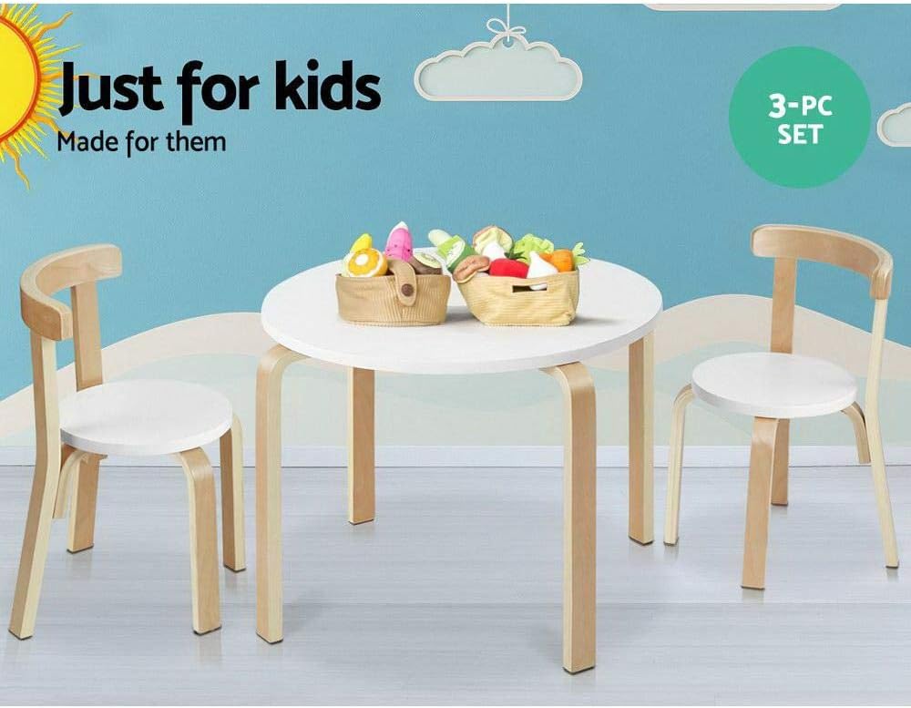Keezi Nordic Kids 5-Piece Table and Chair Set in White Natural Finish DEMO