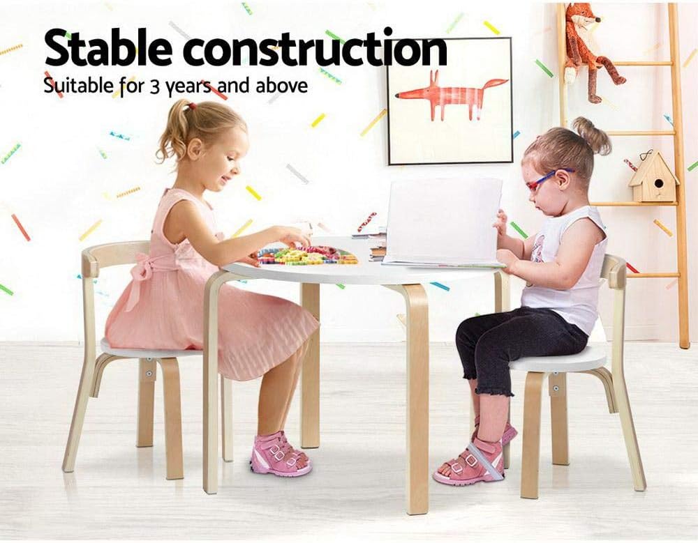Keezi Nordic Kids 5-Piece Table and Chair Set in White Natural Finish DEMO