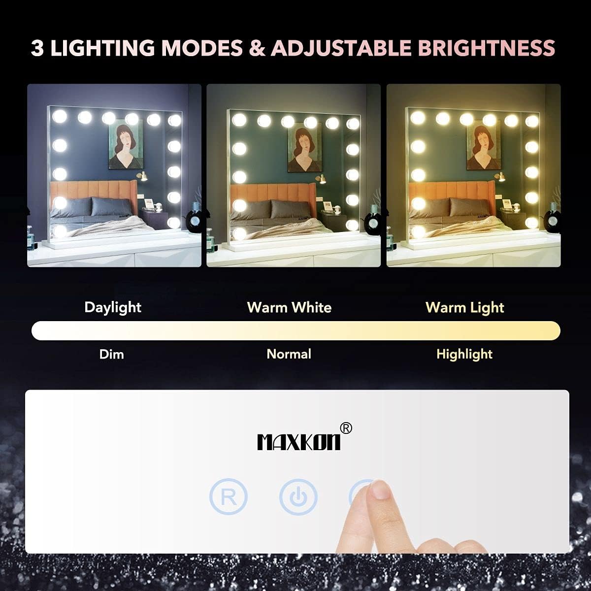 Maxkon Large Vanity Makeup Mirror with 14 LED Lights, Silver Dressing Table DEMO