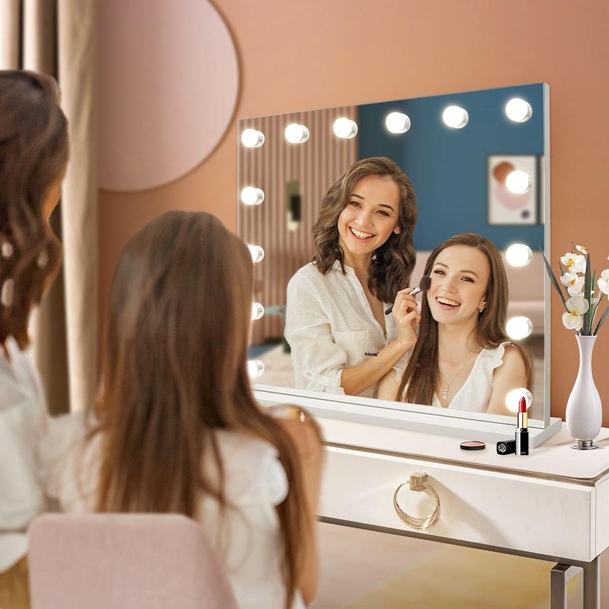 Maxkon Large Vanity Makeup Mirror with 14 LED Lights, Silver Dressing Table DEMO