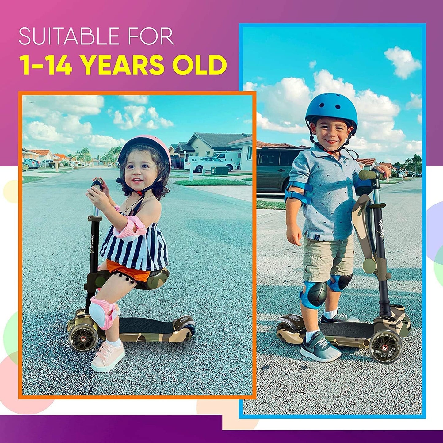 Hurtle 3-Wheeled Kick Scooter for Kids with LED Wheels Adjustable NEW