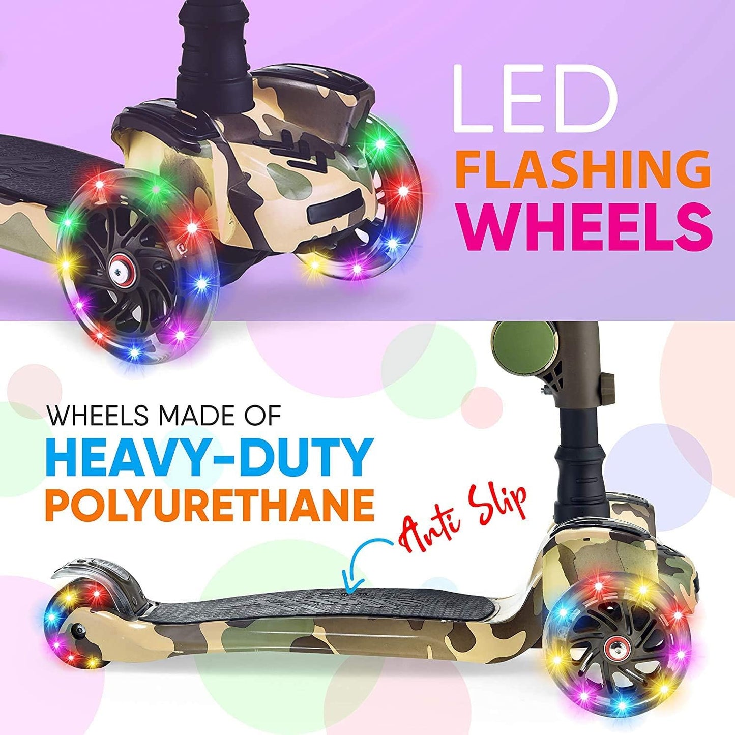 Hurtle 3-Wheeled Kick Scooter for Kids with LED Wheels Adjustable NEW
