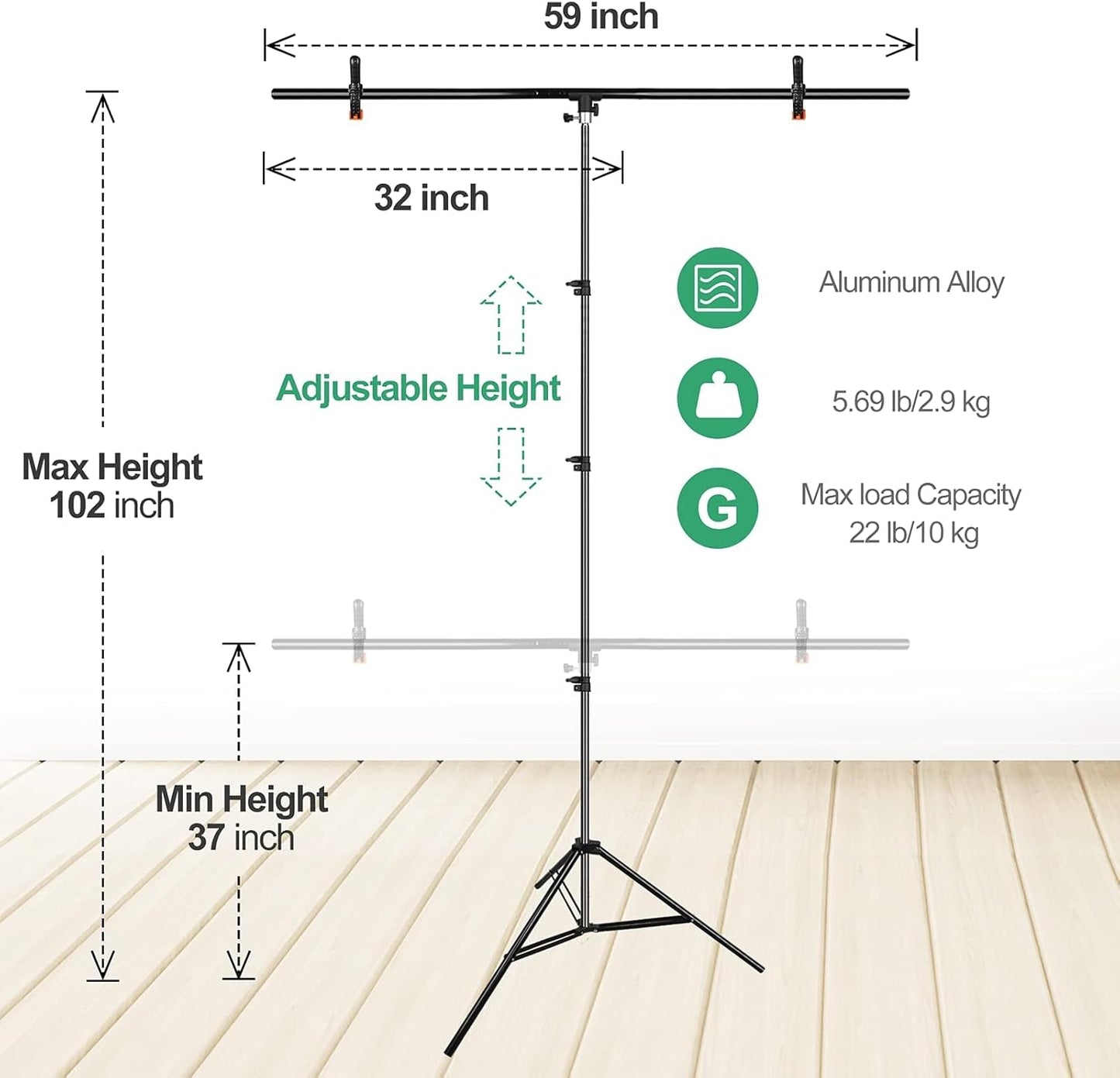 EMART 5x8.5ft Green Screen Backdrop Stand for Photo Studio Lighting Kit DEMO