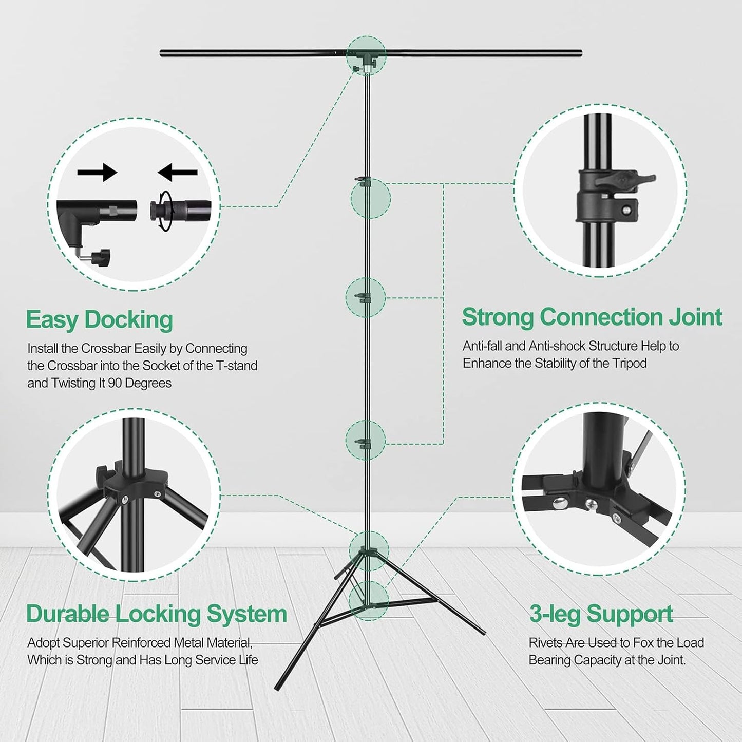 EMART 5x8.5ft Green Screen Backdrop Stand for Photo Studio Lighting Kit DEMO