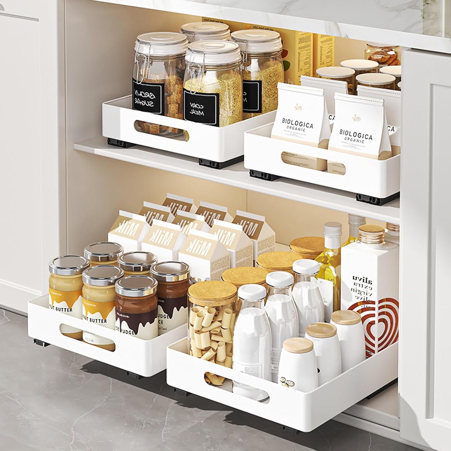 Aupekro Pull Out Cabinet Organizer Adhesive Slide Drawer Kitchen Storage DEMO