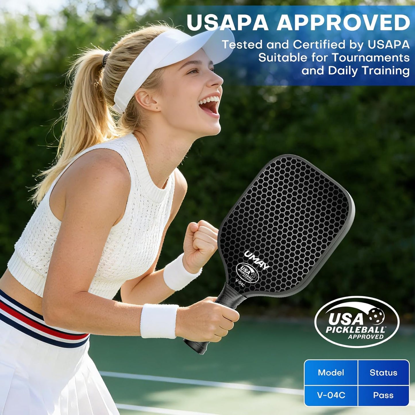 UMAY Tournament-Grade Paddles Carbon Fiber Pickleball Paddle, 4 1/2 inch DEMO