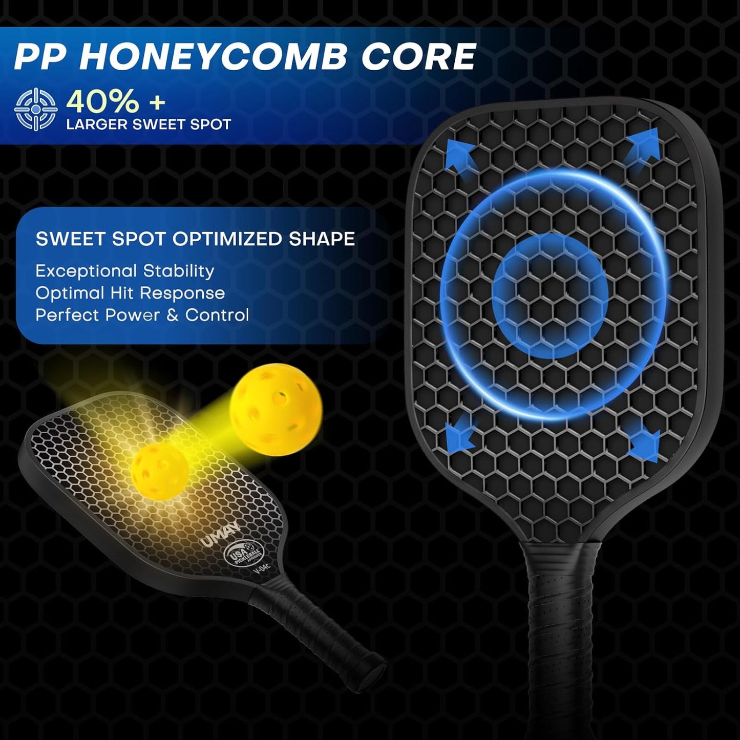 UMAY Tournament-Grade Paddles Carbon Fiber Pickleball Paddle, 4 1/2 inch DEMO