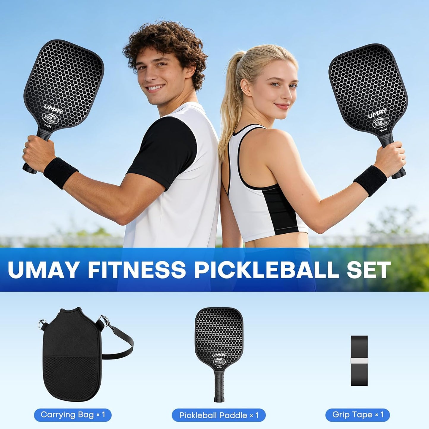 UMAY Tournament-Grade Paddles Carbon Fiber Pickleball Paddle, 4 1/2 inch DEMO