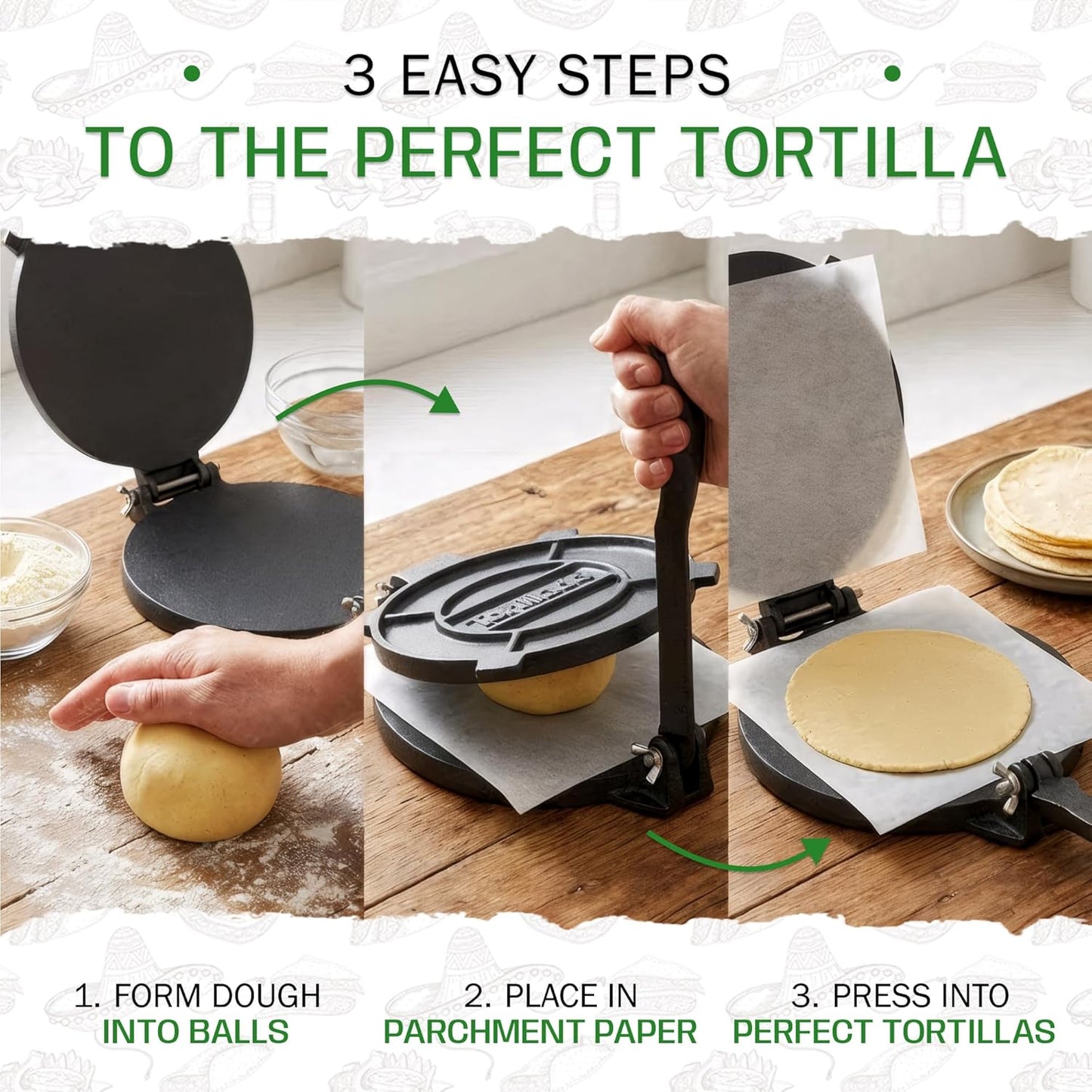 Tortillada 16 cm Cast Iron Tortilla Press for Quesadillas, Roti, Flatbread DEMO