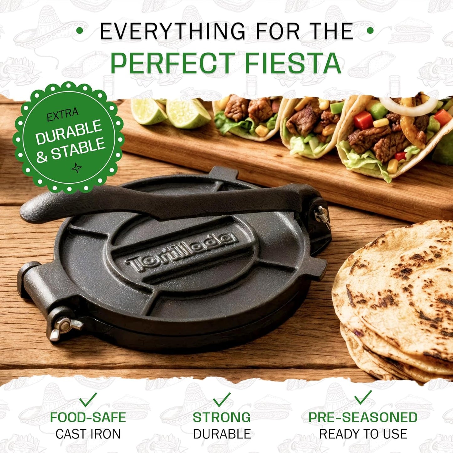 Tortillada 16 cm Cast Iron Tortilla Press for Quesadillas, Roti, Flatbread DEMO