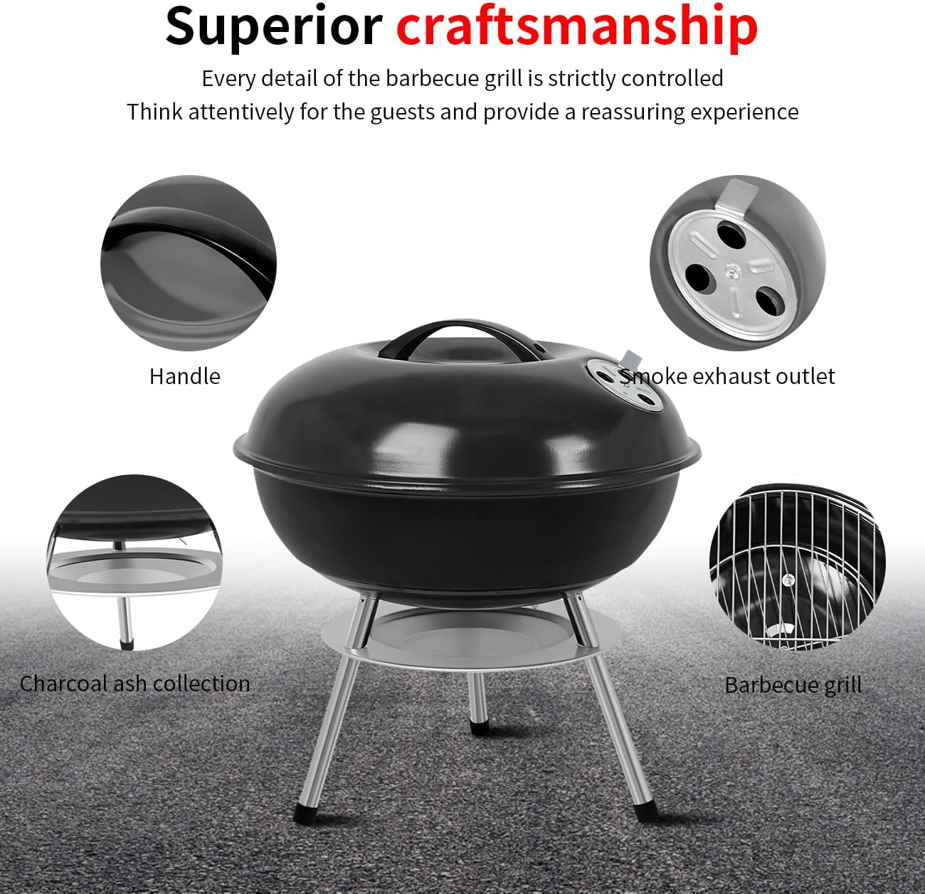 Portable Outdoor Charcoal Grill with 3-Point Locking Lid in Black by gzcmxh DEMO
