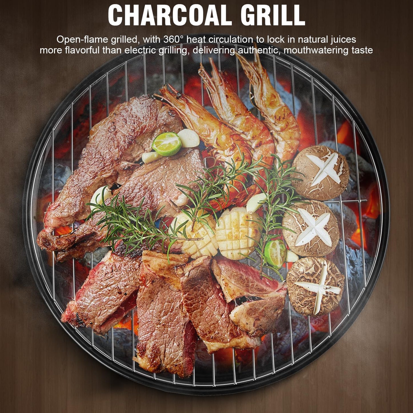 Portable Outdoor Charcoal Grill with 3-Point Locking Lid in Black by gzcmxh DEMO