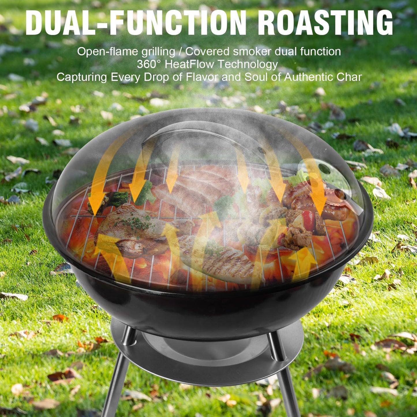 Portable Outdoor Charcoal Grill with 3-Point Locking Lid in Black by gzcmxh DEMO