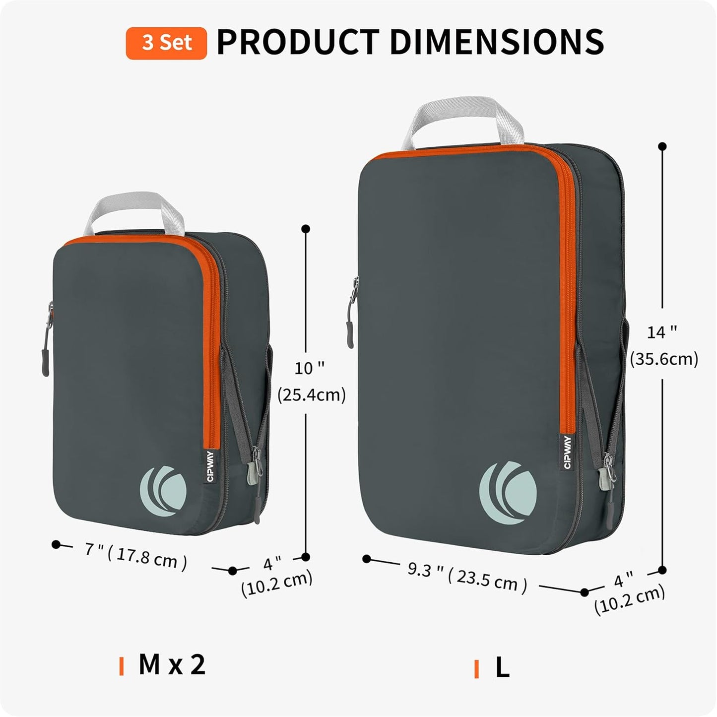 Cipway 3 Piece Expandable Grey Packing Cubes Luggage Organizer Set Size 3 DEMO