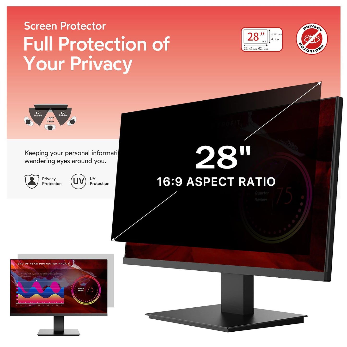 BERSEM 28 Inch Privacy Screen Protector for Computer Monitor 16:9 Ratio DEMO