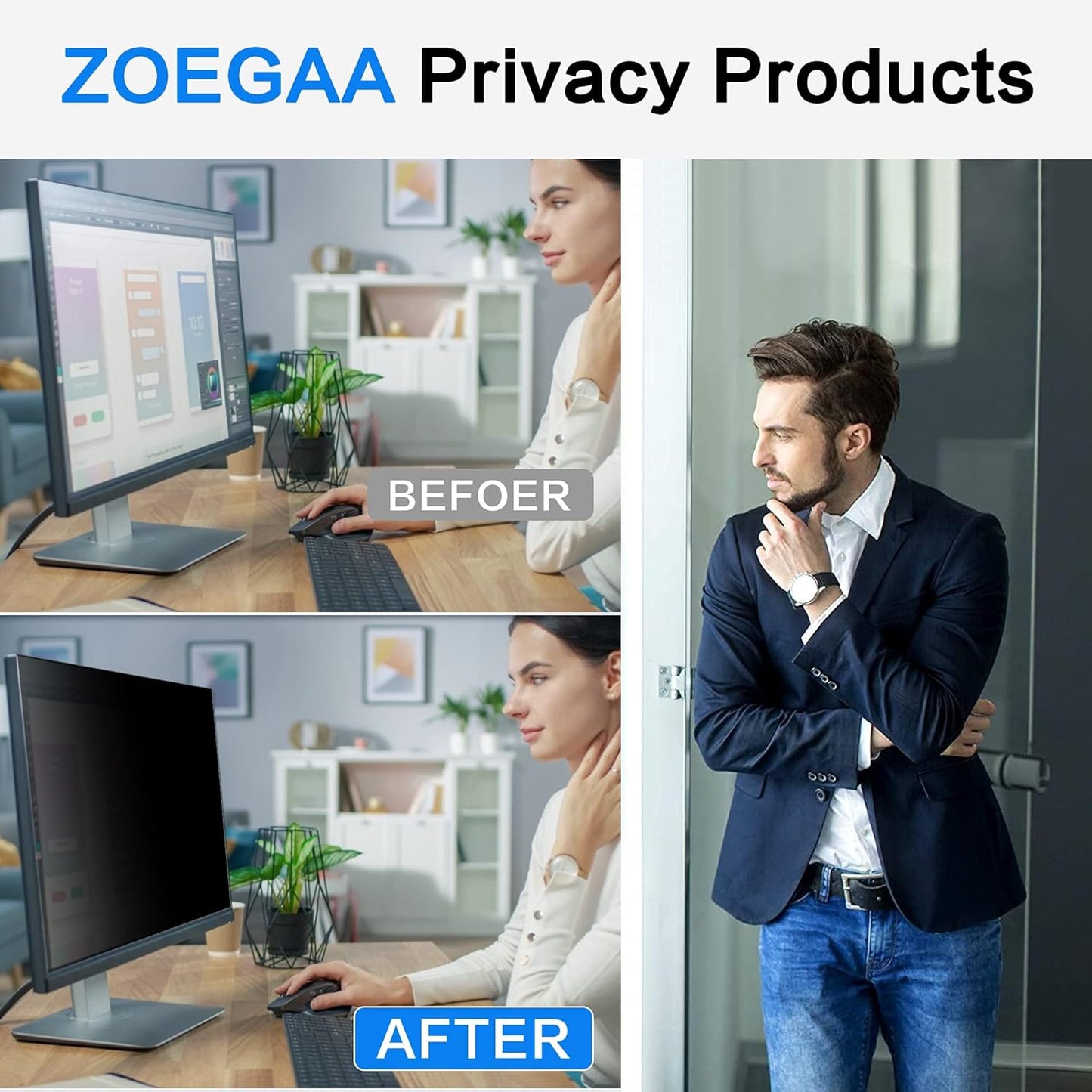 ZOEGAA 23.8" Widescreen Computer Monitor Privacy Screen Filter for Glare DEMO