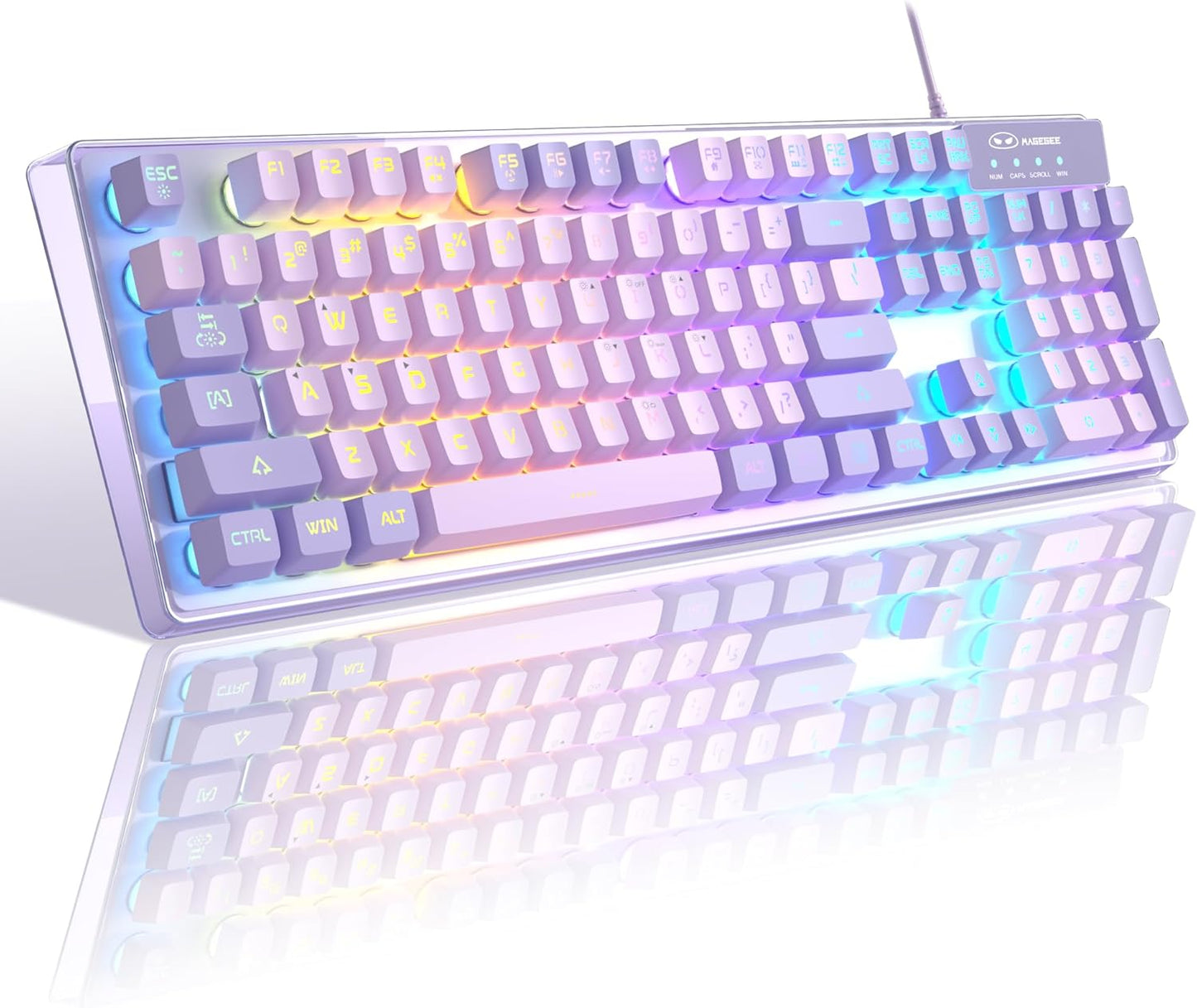 MageGee K1 Keyboards Violet RGB LED Backlit Gaming Keyboard with 104 Keys DEMO