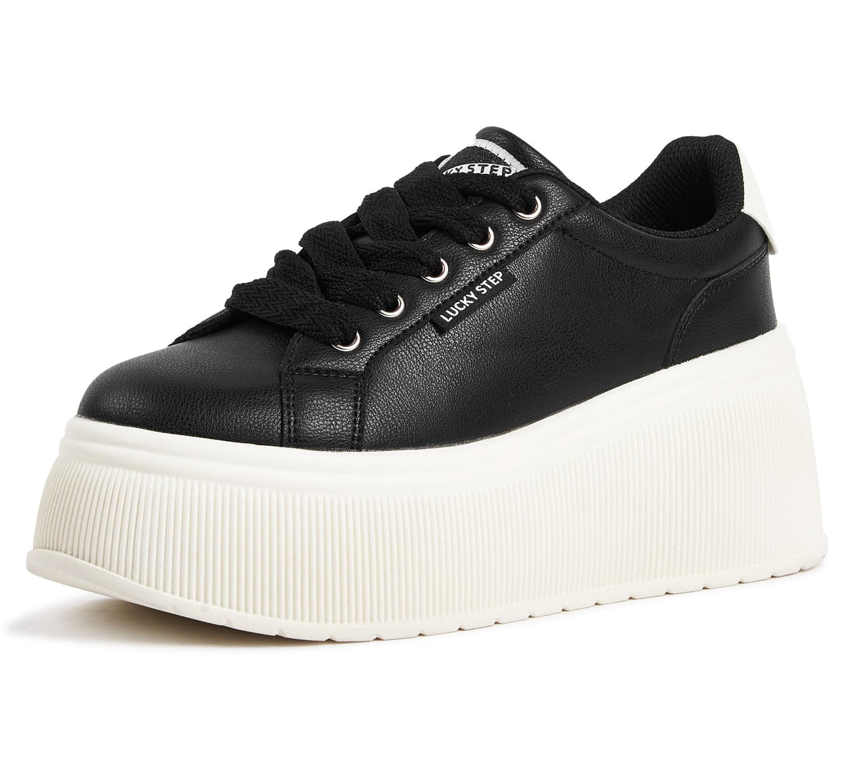LUCKY STEP Black Canvas Low Top Fashion Sneakers Trainers Women US8 NEW