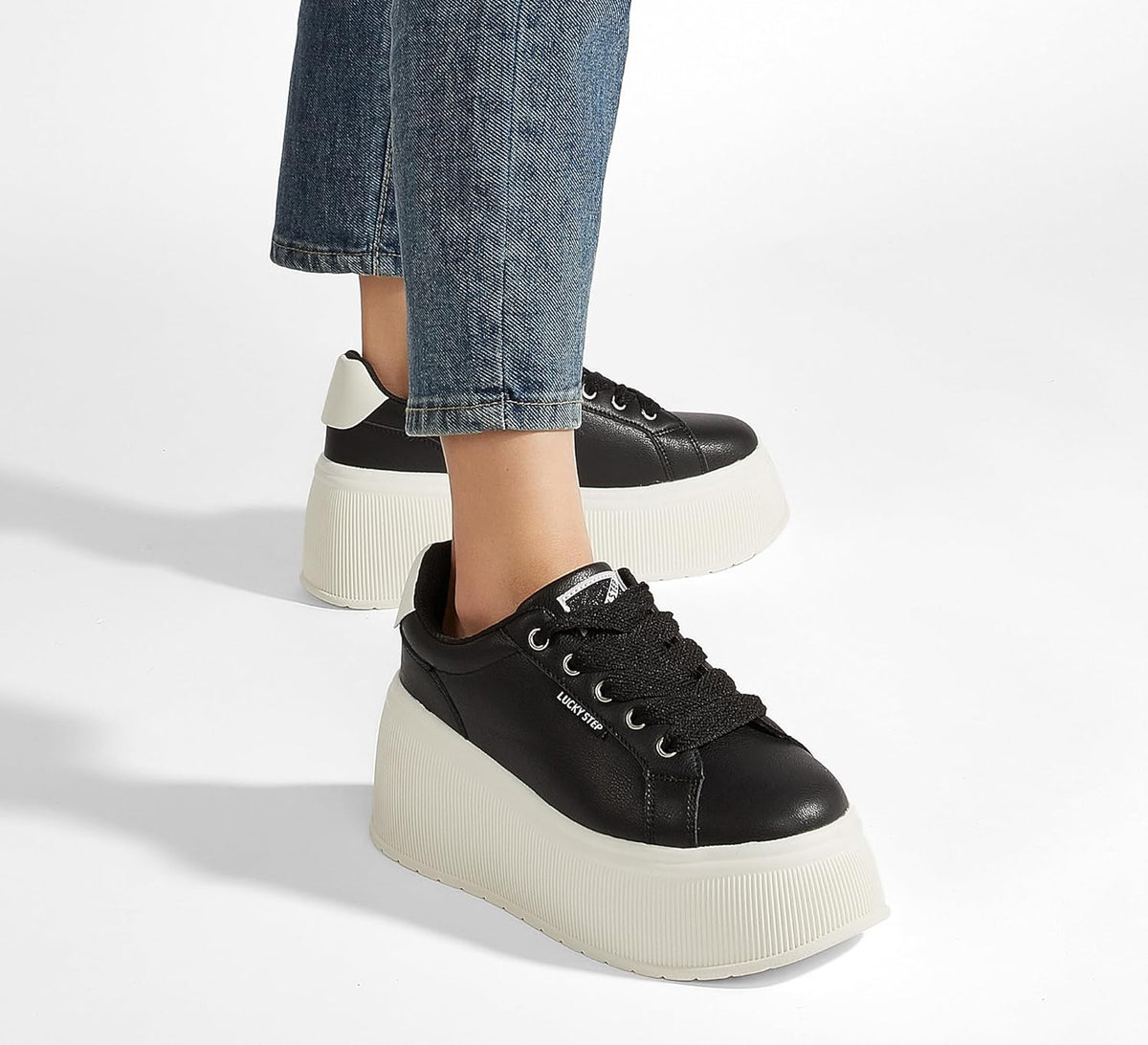 LUCKY STEP Black Canvas Low Top Fashion Sneakers Trainers Women US8 NEW