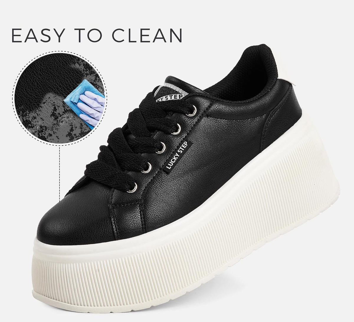 LUCKY STEP Black Canvas Low Top Fashion Sneakers Trainers Women US8 NEW