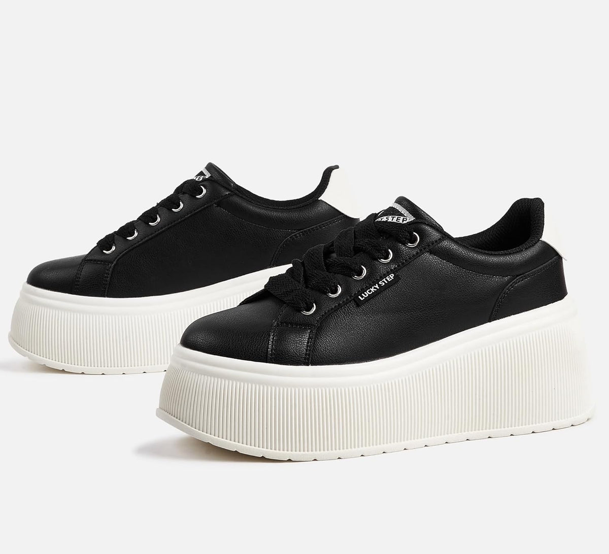 LUCKY STEP Black Canvas Low Top Fashion Sneakers Trainers Women US8 NEW