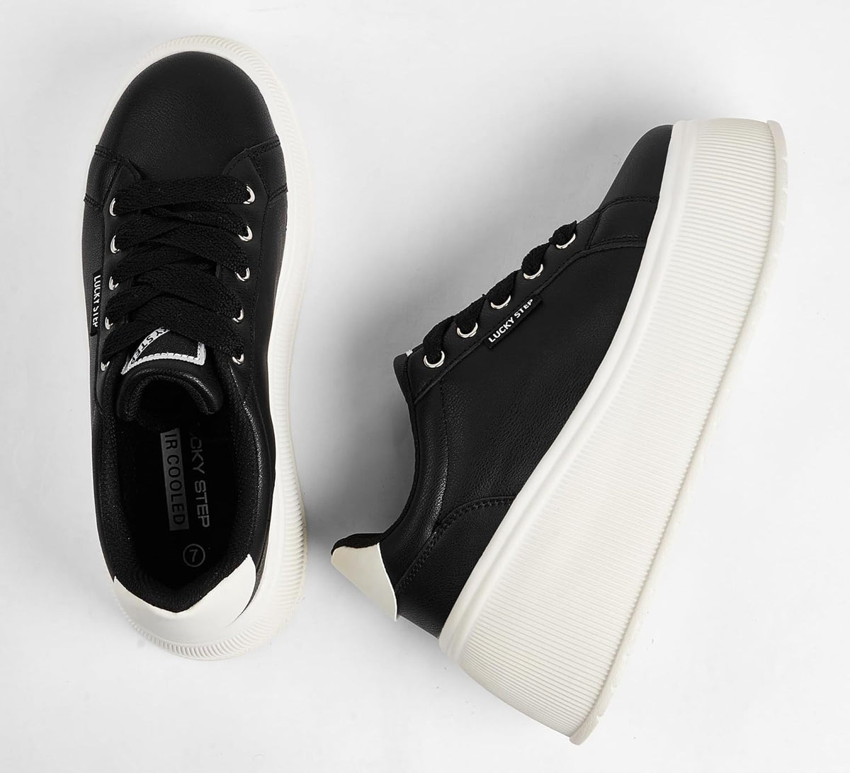 LUCKY STEP Black Canvas Low Top Fashion Sneakers Trainers Women US8 NEW