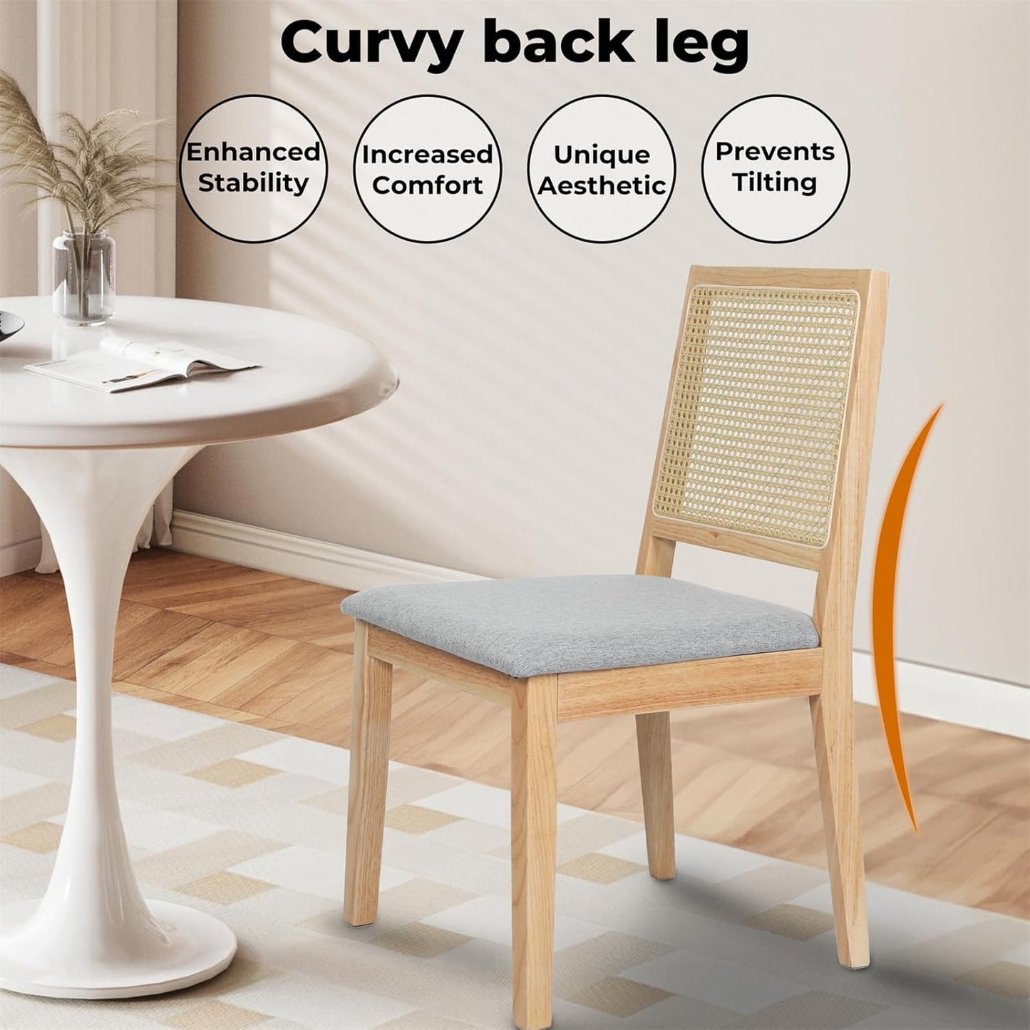 Levede Farmhouse Rattan Dining Chairs Set of 2 Natural Wood Size 49cm x DEMO