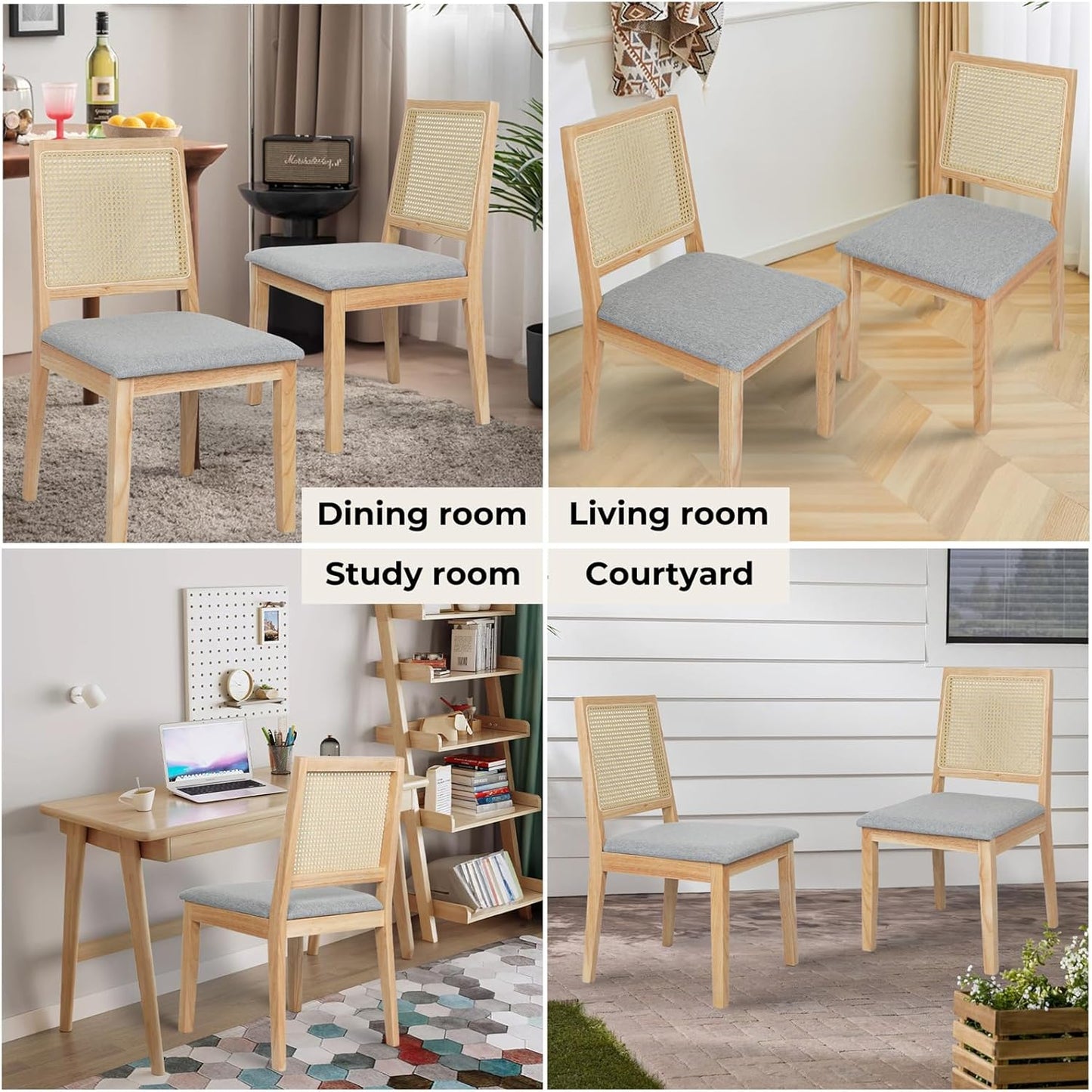Levede Farmhouse Rattan Dining Chairs Set of 2 Natural Wood Size 49cm x DEMO