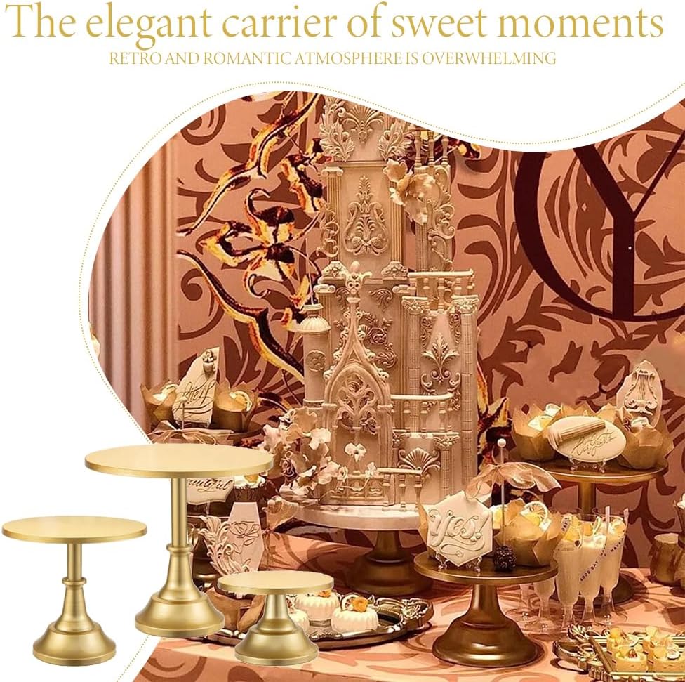 TOMVAES 3-Piece Decorative Gold Tiered Cake Stand Set for Desserts, NEW