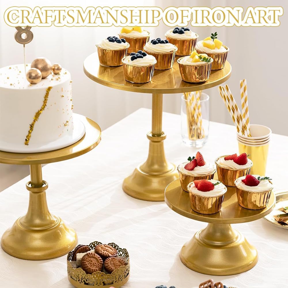 TOMVAES 3-Piece Decorative Gold Tiered Cake Stand Set for Desserts, NEW