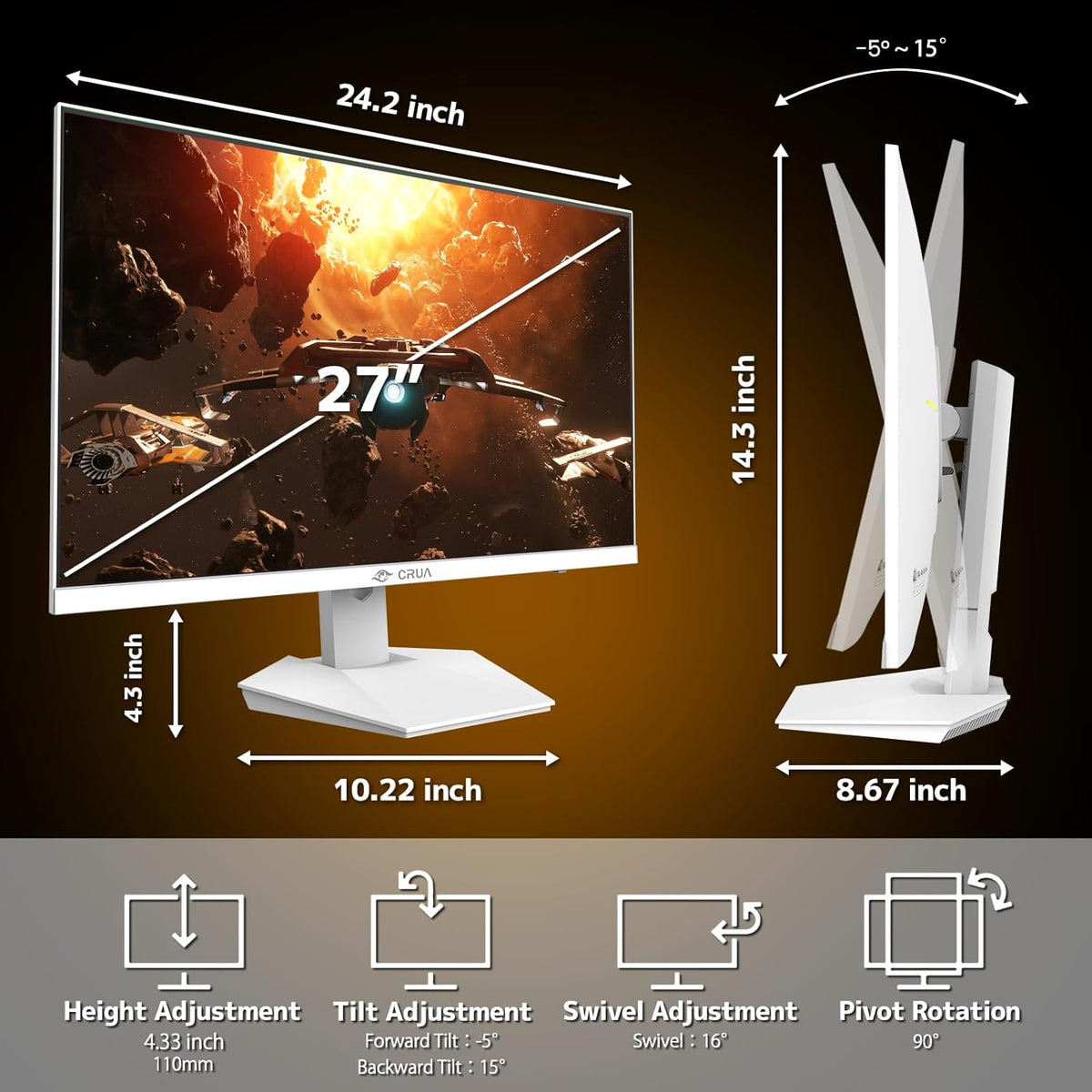 CRUA 4K Monitors 160Hz / 1K 320Hz IPS White Monitor High-Refresh Gaming DEMO
