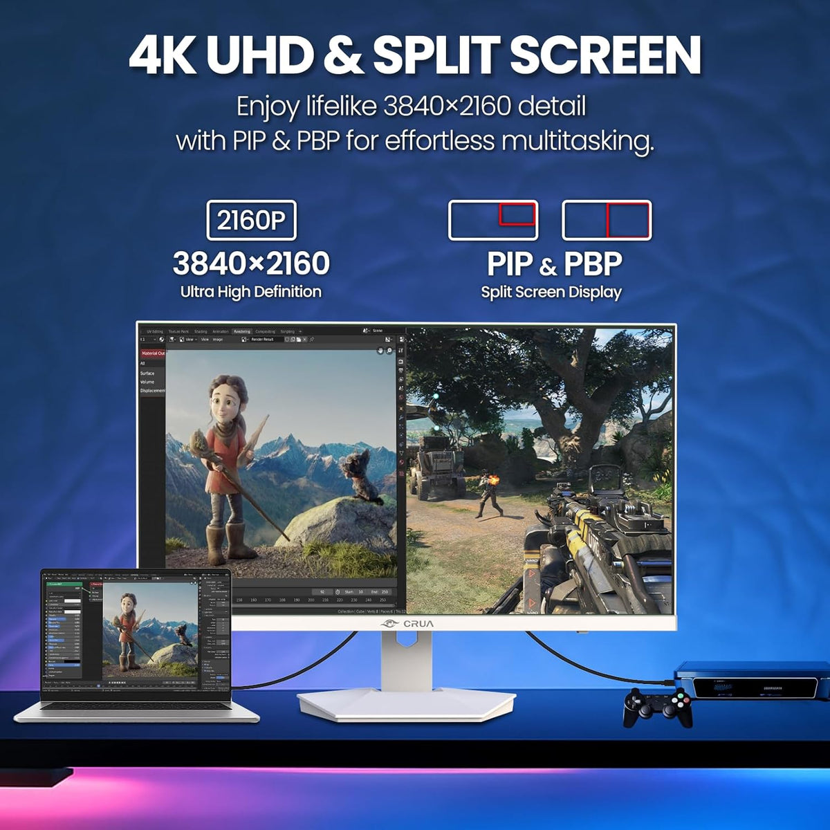 CRUA 4K Monitors 160Hz / 1K 320Hz IPS White Monitor High-Refresh Gaming DEMO